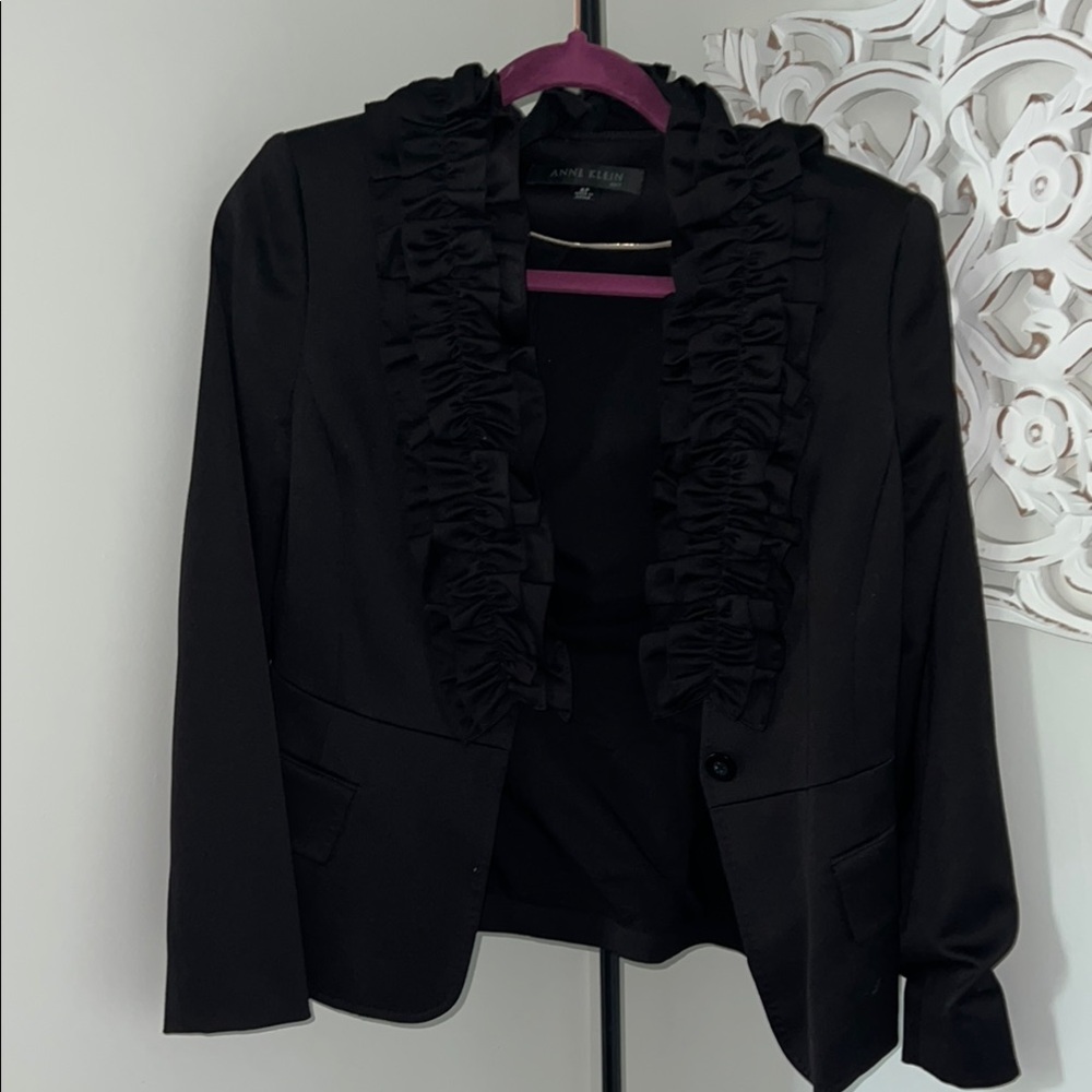 Anne Klein Black Ruffled Blazer